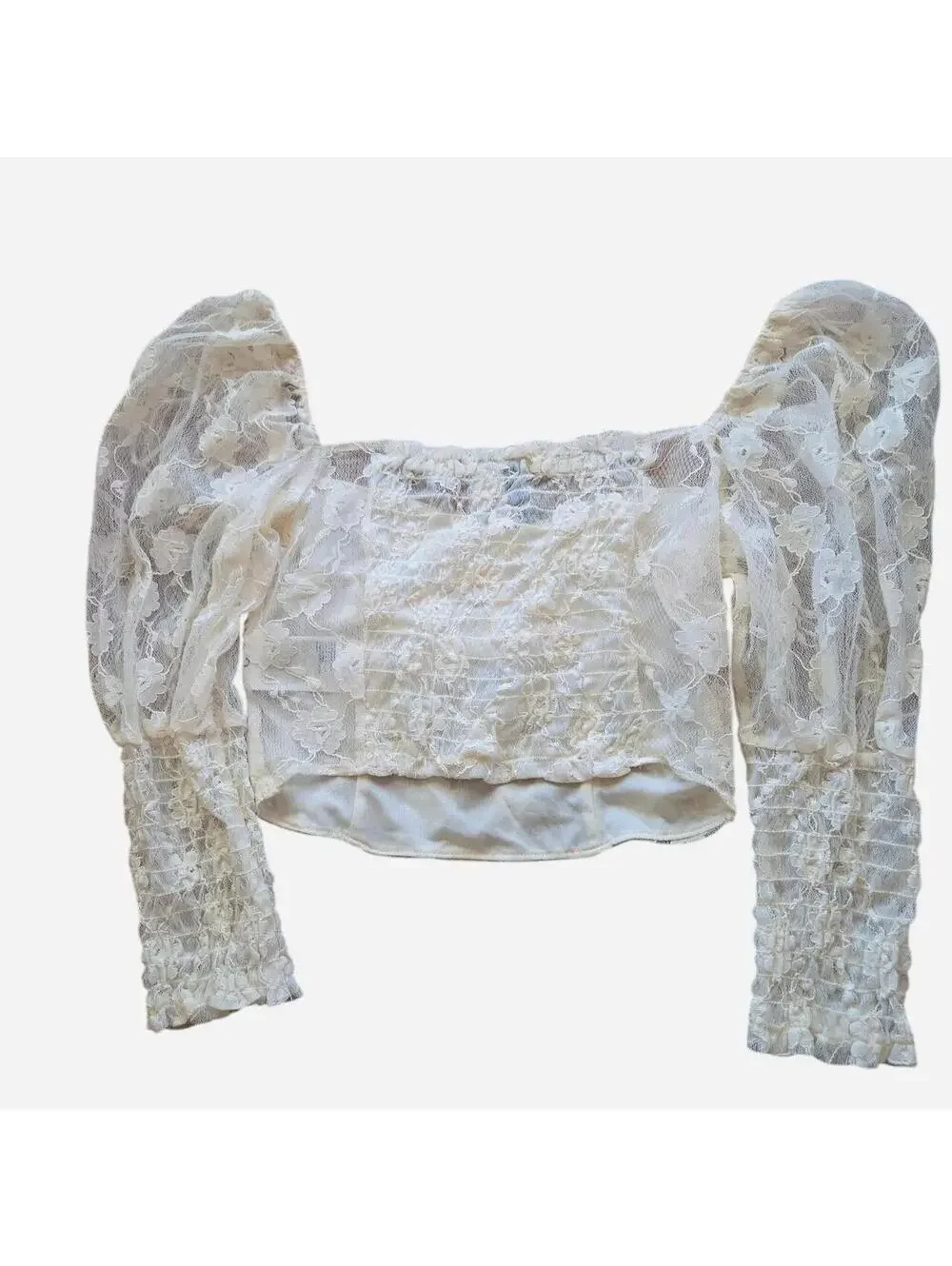 Cottagecore Y2K Cream Floral Lace Long Sleeve Crop Top Size Small from H&M